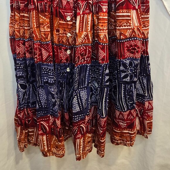 90's No Boundaries Button Up Teacher Dress, Size Medium, Red/blue/orange - Picture 8 of 9